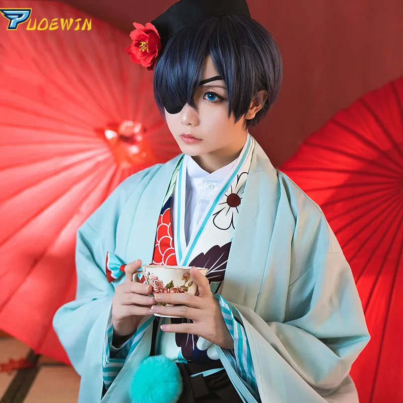 Черное кимоно Butler Kuroshitsuji Ciel Phantomhive Униформа карнавальный костюм в наличии |