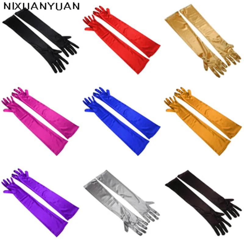 

Elbow Length Long Woman Wedding Gloves Finger Red/Black/White Bridal Wedding Gloves 2021 New Arrival Dance Gloves Satin In Stock