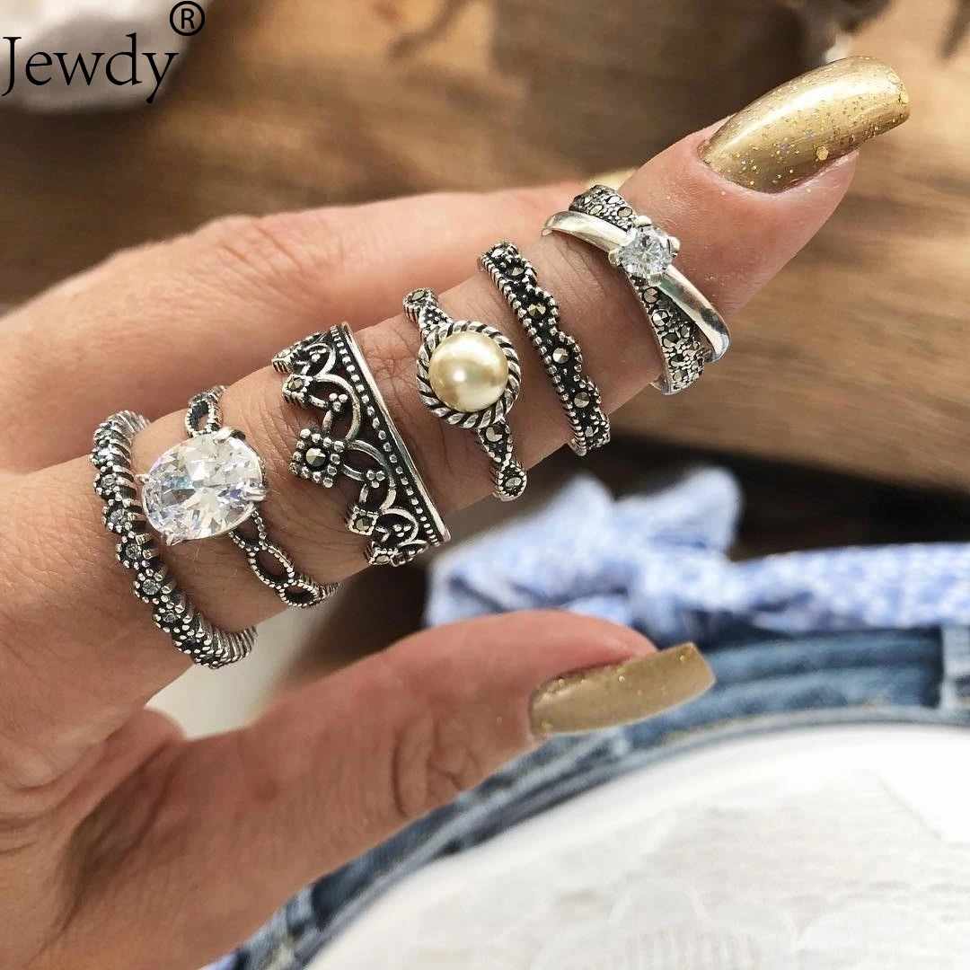 Jewdy винтажное искусственное серебряное кольцо в стиле панк с кубическим