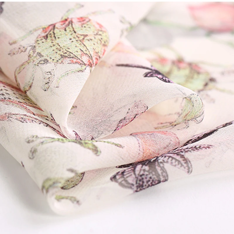 Шелковая шифоновая ткань с цифровой печатью насекомых мягкая прозрачная Тюлевая