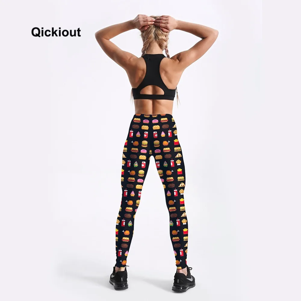 Qickitout 2018 женские леггинсы гамбургер картофель фри мороженое печатных