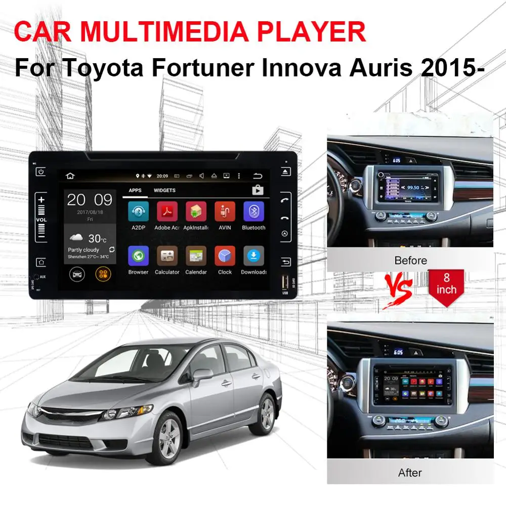 Android 8 0 Восьмиядерный автомобильный Радио стерео для Toyota Fortuner Innova Auris 2015 с CD DVD