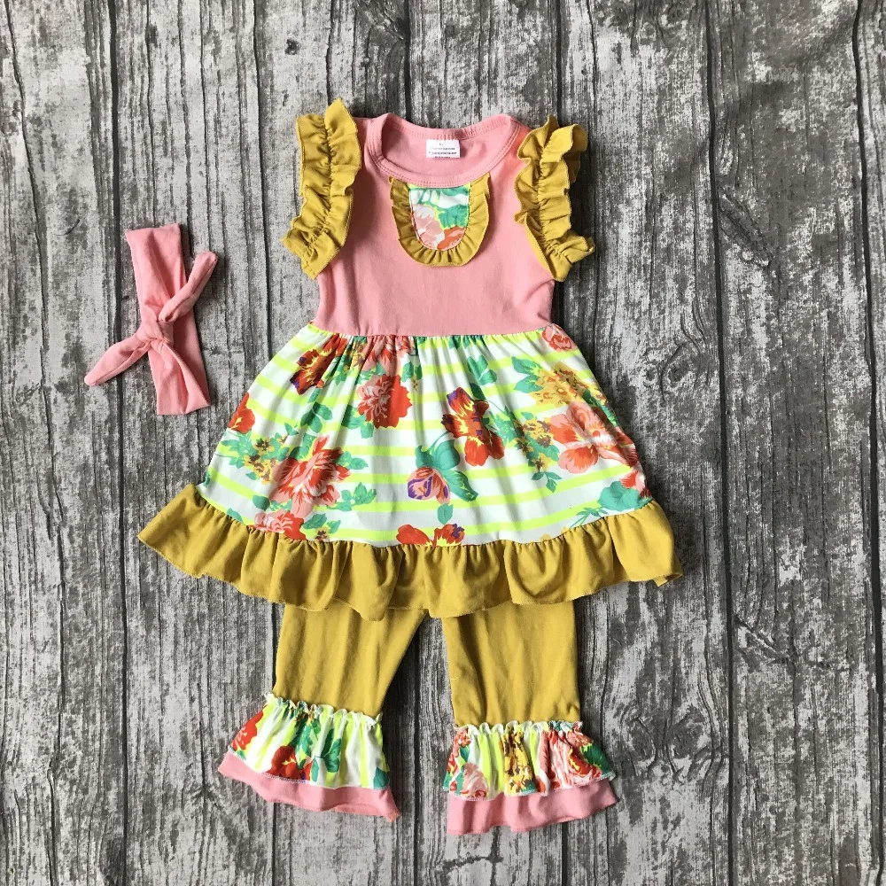 Летние наряды для маленьких девочек платье детей с цветочным принтом рюшами