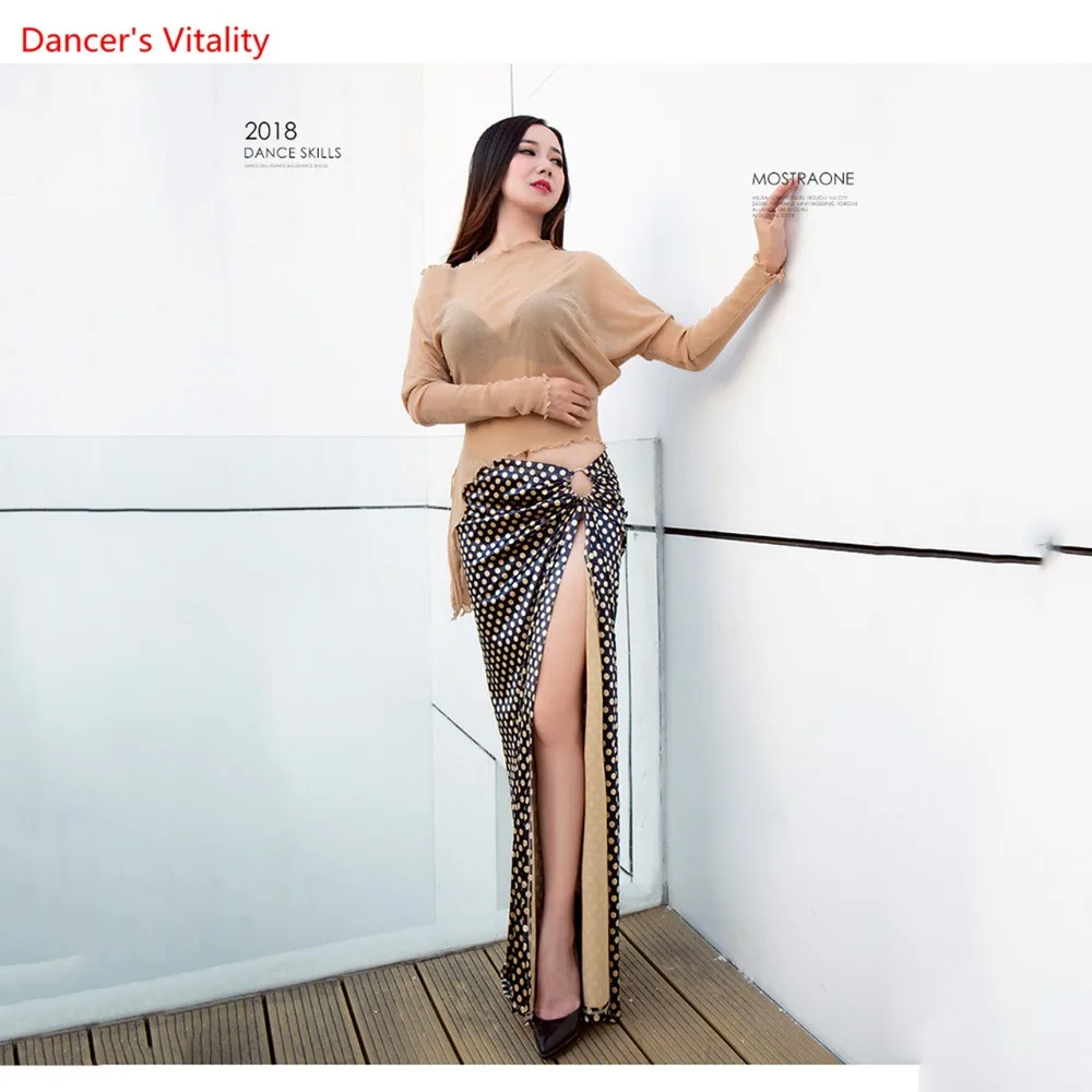 Belly Dance Практика Одежда Женская Новый Топ с Длинными Рукавами + Сплит Длинная Юбка