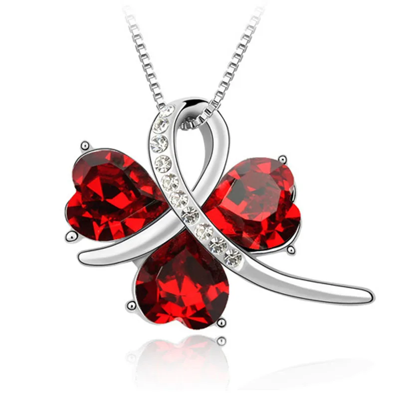 2017 Мода австрийский кристалл в форме сердца Листья клевера стразы ожерелье кулон