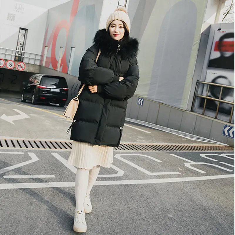 VANGULL Elegant Fur Collar Coat New Winter Thick Jacket Women Long Down cotton Parkas Female Warm Hooded Jacket Coat