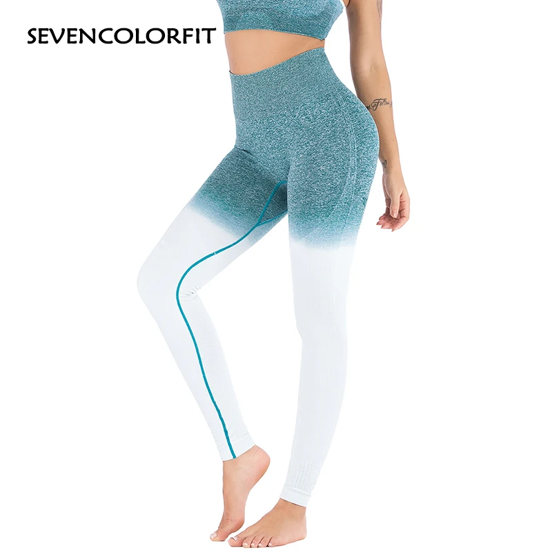 Sevencolorfit Ombre бесшовные леггинсы для Фитнес Высокая талия мульти тренажерный зал с йогой штаны Леггинсы Спортивные Для женщин леггинсы