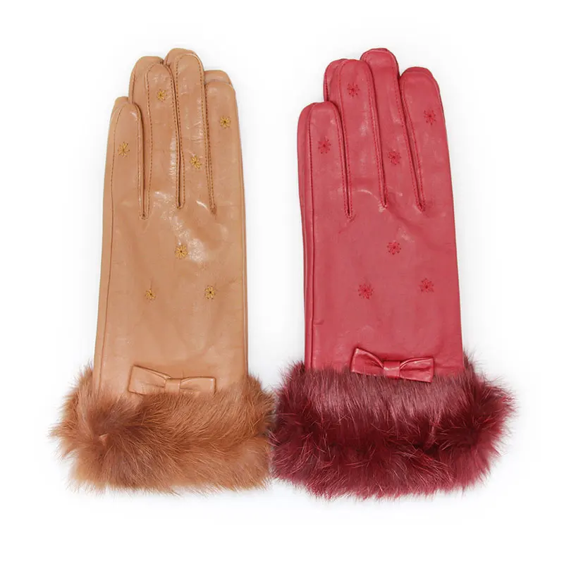 Зимние перчатки меховые однотонные ветрозащитные теплые женские 100% козья кожа