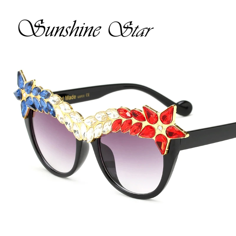 Популярные модные роскошные солнцезащитные очки кошачий глаз с бриллиантами