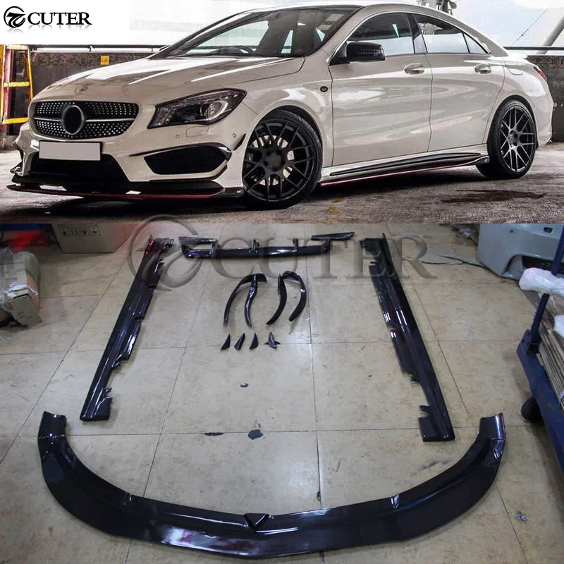 W117 CLA220 CLA260 сплиттер для передних и задних губ из углеродного волокна боковые юбки