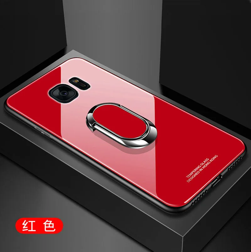 For Samsung Galaxy S7 edge Case Hard Tempered Glass With Stand Ring Magnet Protect Back Cover Case for samsung s7 s7edge shell
