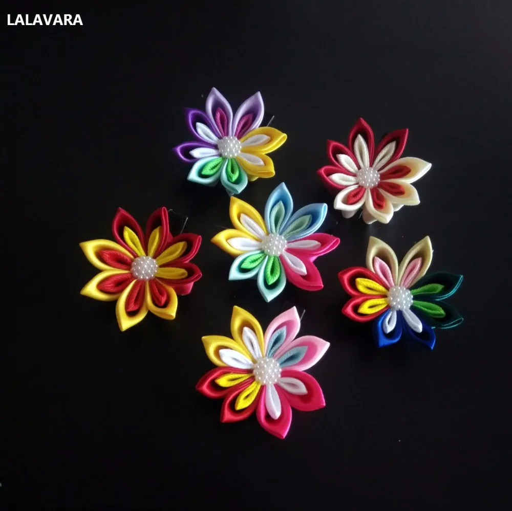 LALAVARA 10 шт. радужные заколки kanzashi цветы Детские аксессуары для волос для девочек декоративные заколки