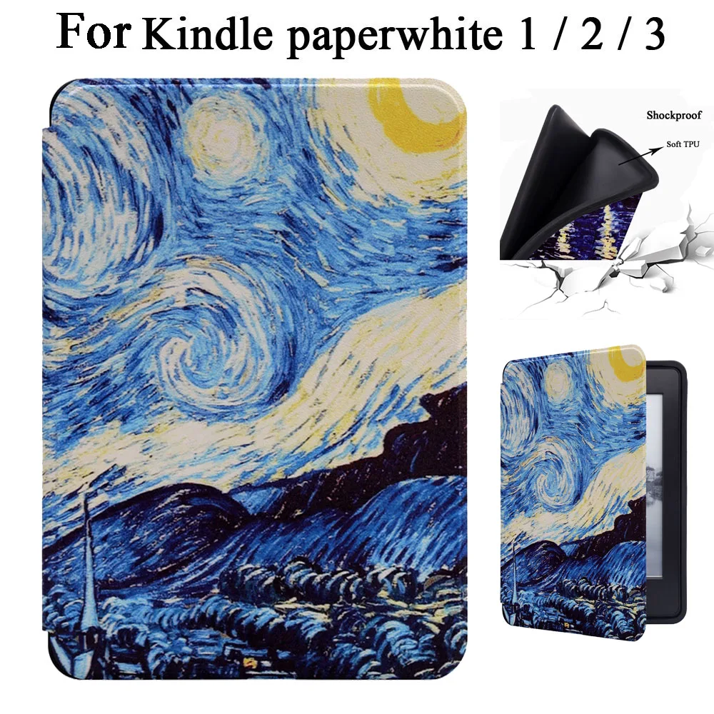 Для Kindle Paperwhite Ван Гог дизайн кожи чехол подходит для 1 2 3 Мягкий силиконовый Авто