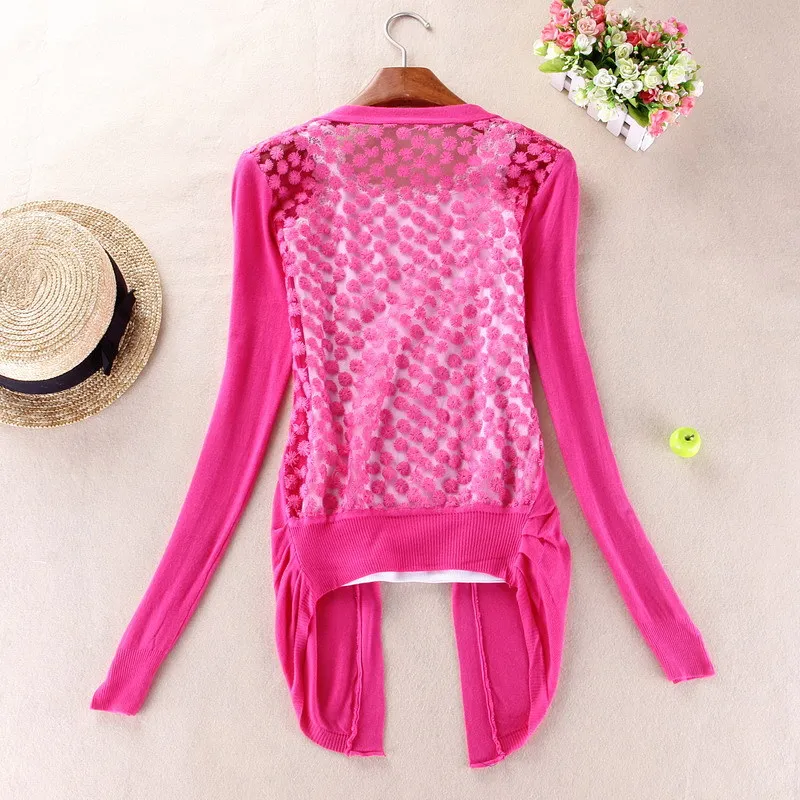 Женские блузки 2018 вязаная кружевная блузка с длинным рукавом женские ажурные