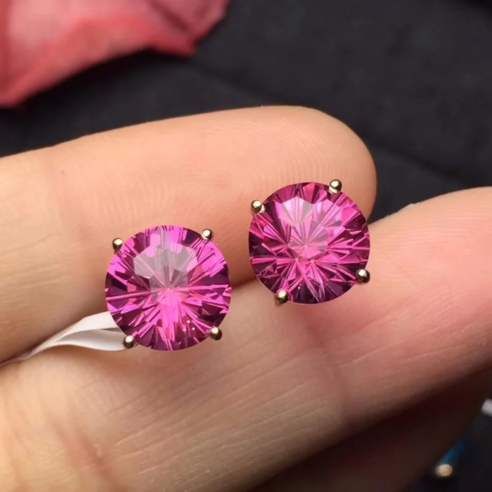 Настоящие хорошие драгоценности чистый розовое золото 18 карат Jewelry AU750 натуральный розовый топаз камни Стад Серьги для Для женщин изысканные серьги