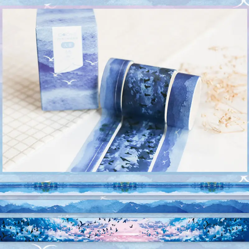 Coloffice 3 шт./компл. Sky Blue Series лента Washi свитер-гольф в Корейском стиле свежий Однотонная одежда с милым рисунком клейкая лента для stationeryl расходные материалы