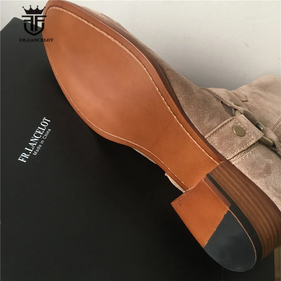 Exclusive Handmade designer real picture High Top Ankle Strap Suede Leather Men Denim Boots Wyatt Catwalk Wedge Chelsea | Обувь