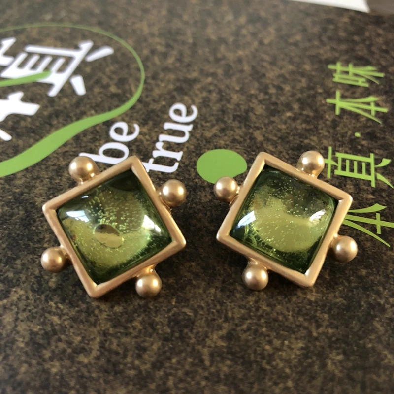 

New Sweet Green Square Opal Stud Earrings