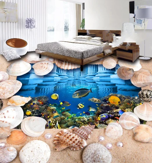 

[Self-Adhesive] 3D Pillar Shells Beach 6 Non-slip Waterproof Photo Self-Adhesive Floor Mural Sticker WallPaper Mural Print Decal