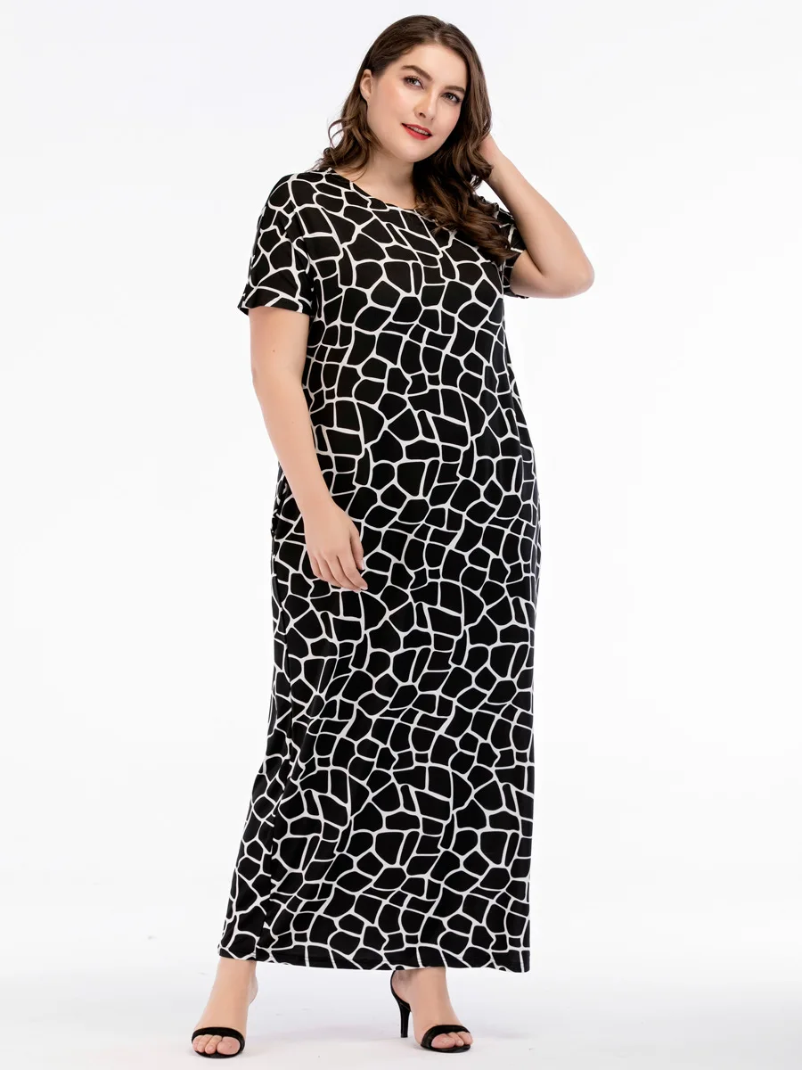 Мусульманское Черное длинное платье Абая с принтом размера плюс 4XL женское