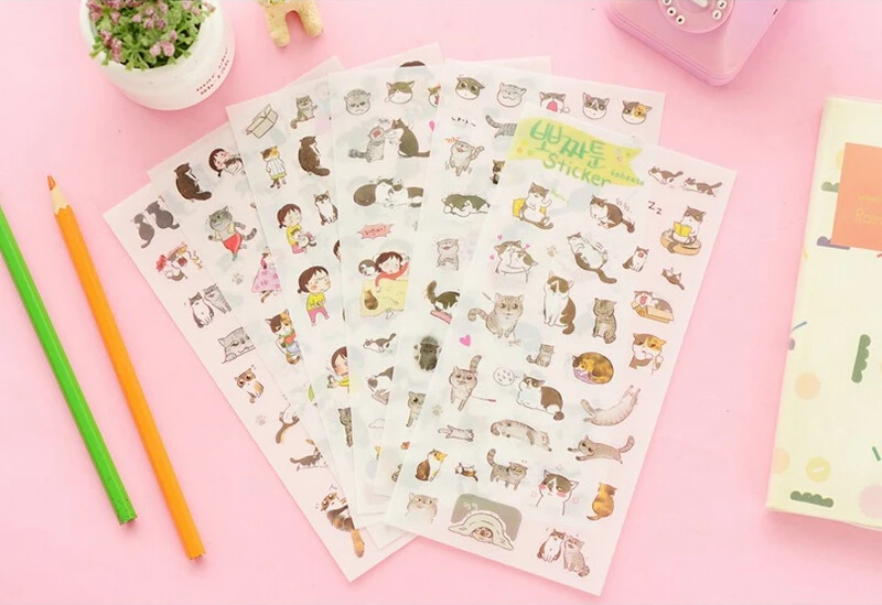 6 шт./упак. оптовая продажа милый кот Прозрачный задний фон дневник декоративные