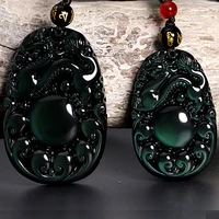 wholesale natural stones green dragon ruyi lucky amulet pendants free beads necklace jewelry obsidian men women fashion pendant
