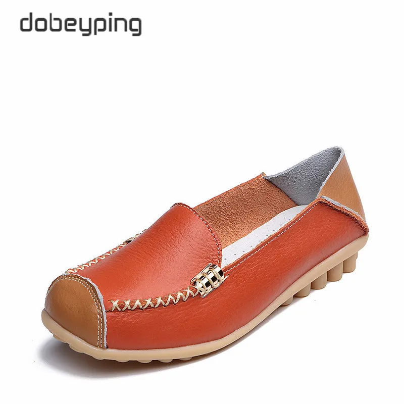 Orange Dobeyping/Новинка; сезон весна-осень; женская обувь из натуральной кожи на плоской подошве; женские мокасины; слипоны; женские лоферы; большие размеры 35-44 - Цвет: Orange