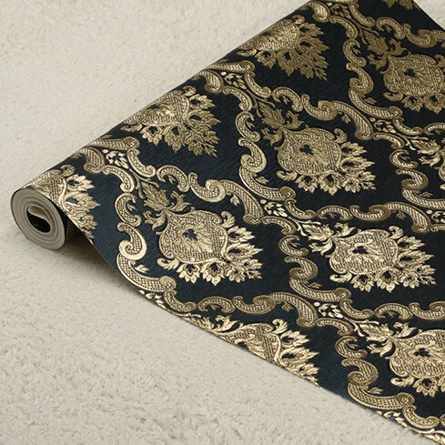 Обои в европейском стиле роскошные золотистые и серебристые с 3D вышивкой обои