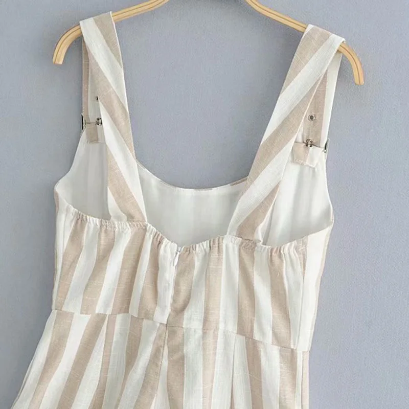 Женский комбинезон без рукавов в полоску с регулируемыми лямками|Комбинезоны c