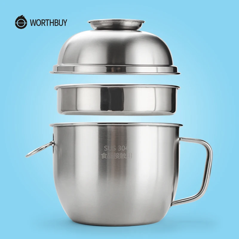 Worthbuy 304 Нержавеющая сталь чаша с ручкой и крышкой индукции Плита Отопление риса