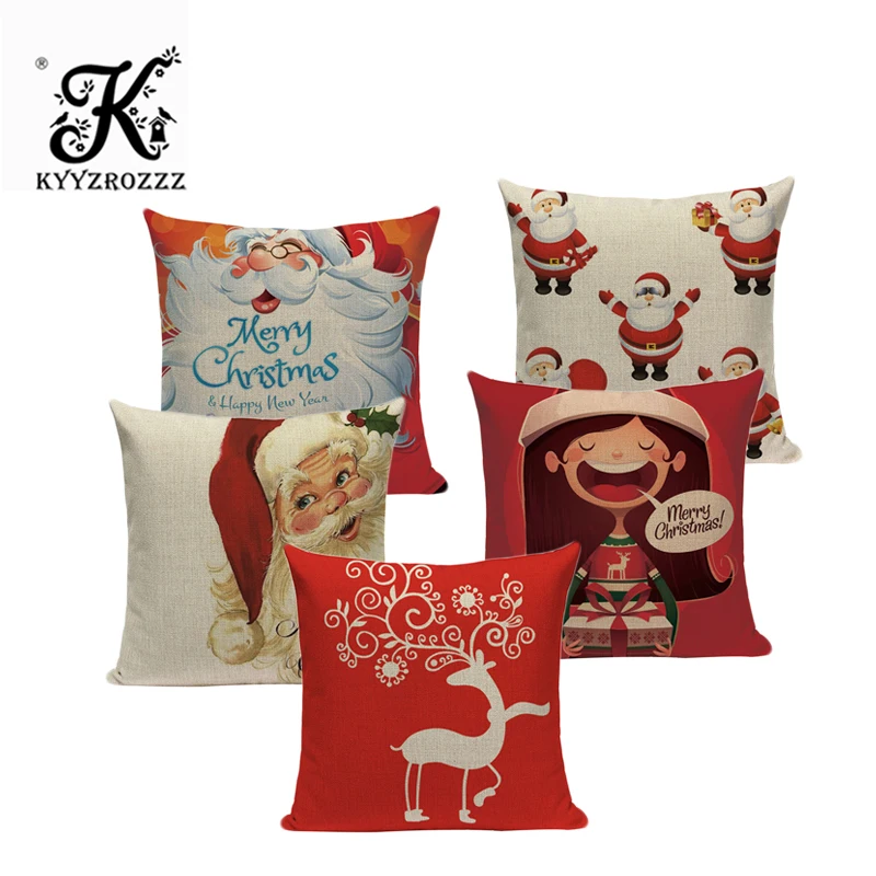 

Санта Клаус с принтом в виде рождественского оленя для подушек Декоративные диванные подушки Чехлы в ретро-стиле; Винтажные босоножки с квадратными Рождественская елка подушка покрытие