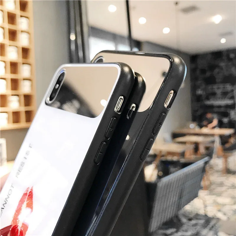 Зеркало лицо супер просто Помада для губ белый черный чехол телефона Apple iphone 6 6s 7 8