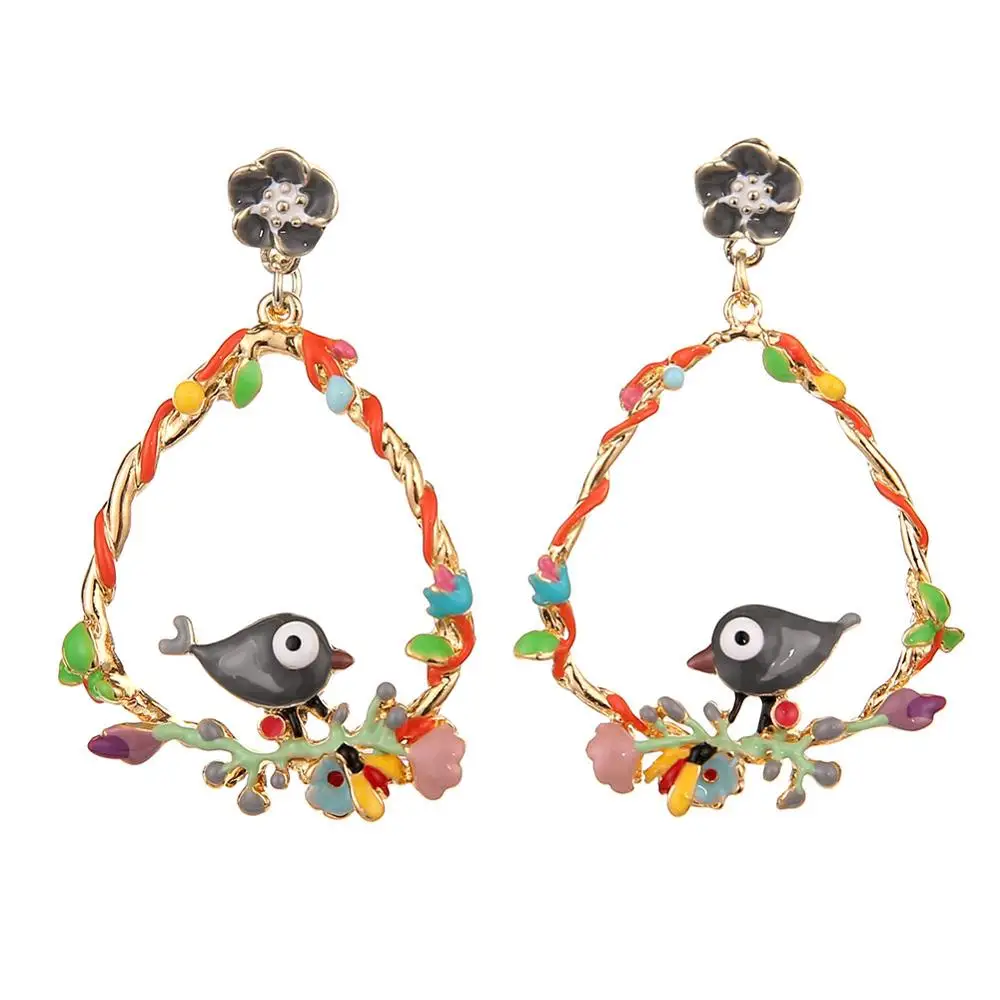 Новые корейские модные женские серьги 2019 висячие для влюбленных птиц цветов на