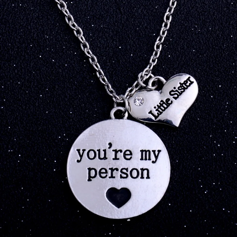 Женское ожерелье с подвеской You're My Person Little Sister кристаллами и сердечками