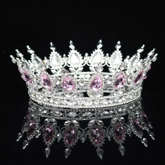 Silver pink Большая диадема в стиле барокко, Королевская корона невесты, корона для женщин, головной убор, свадебные хрустальные диадемы и короны, ювелирные изделия для волос, аксессуары - Окраска металла: Silver pink