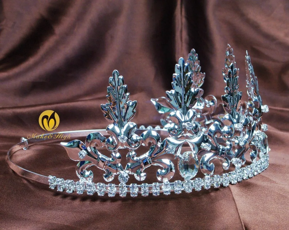 Мужская благородная король Тиара Диадема Женская Корона Посеребренная Стразы