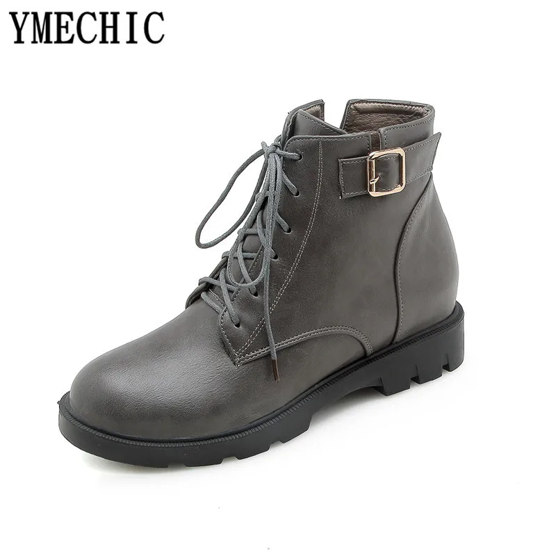 YMECHIC/2018 зимние черные коричневые армейские ботинки для женщин обувь на Плоском
