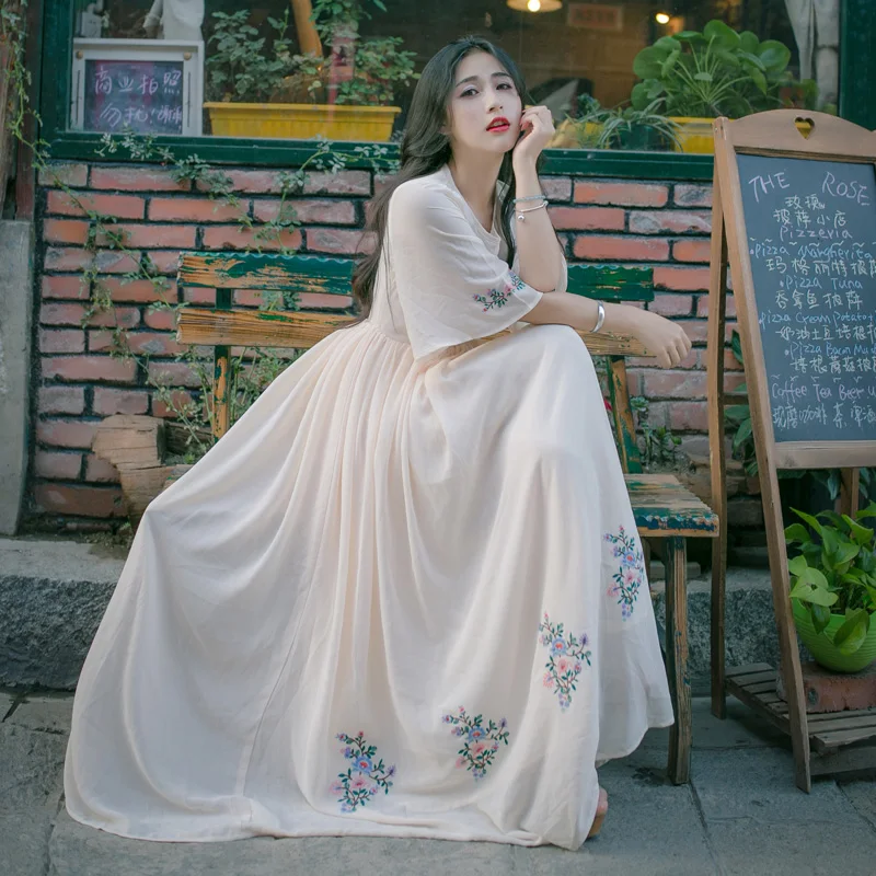 Женское шифоновое платье с цветочной вышивкой длинное винтажное облегающее