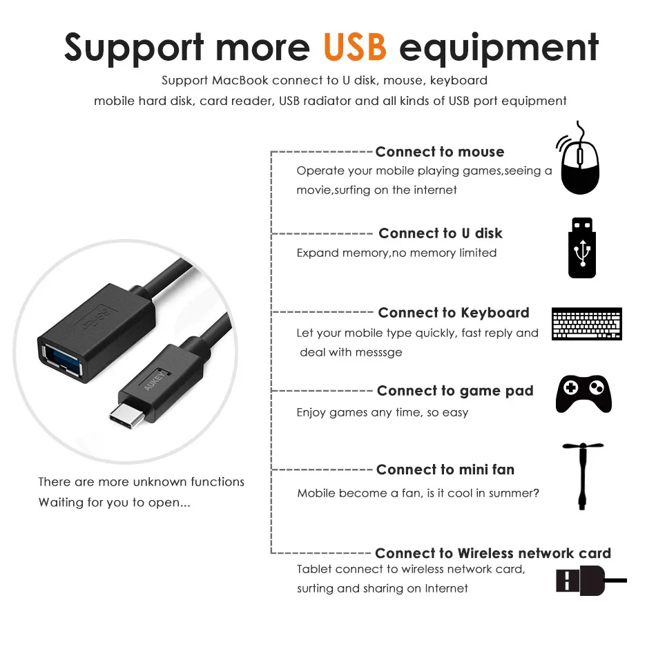 AUKEY y Тип USB c 3.0 адаптер для OTG кабель Macbook Google Chromebook Samsung Galaxy S8 Xiaomi MI5 mi6 redmi4x|otg usb
