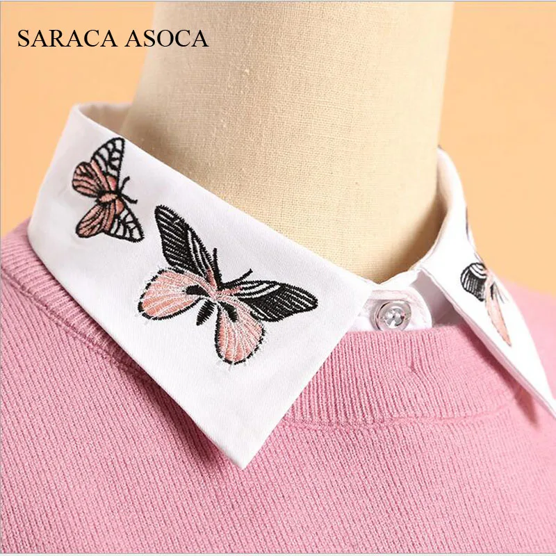 

Fashion Women Embroidery White Shirt Fake Collar All-Macth Sweater Detachable Collars For Girls B109