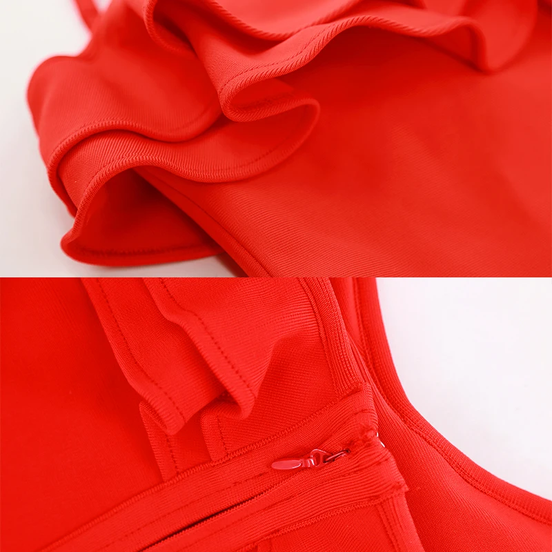 

Ruffle Bandage Dresses For Women 2019 Summer New Spaghetti Strap Nightclub Midi Dresses Ladies Celebrity Party Bodycon Dress Red