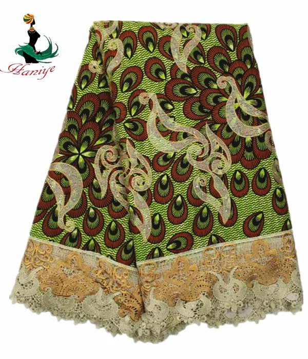 YBWL-23 colorful women dress 100% cotton ankara wax printed with cord lace fabric | Дом и сад