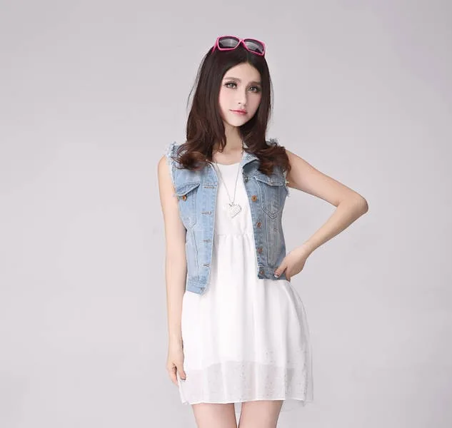 Новая женская короткая джинсовая куртка без рукавов летняя верхняя одежда