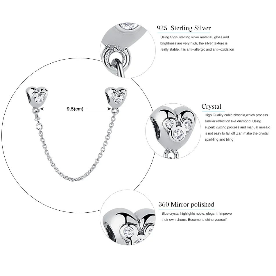 Серебро 925 пробы, бант, сердце, Маргаритка, безопасная цепь, подвеска, бусины, браслет, Аутентичные S925 ювелирные изделия
