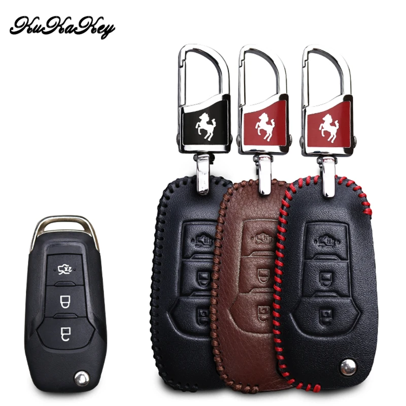Чехол для автомобильного ключа KUKAKEY чехол из натуральной кожи Ford Focus Mondeo откидной