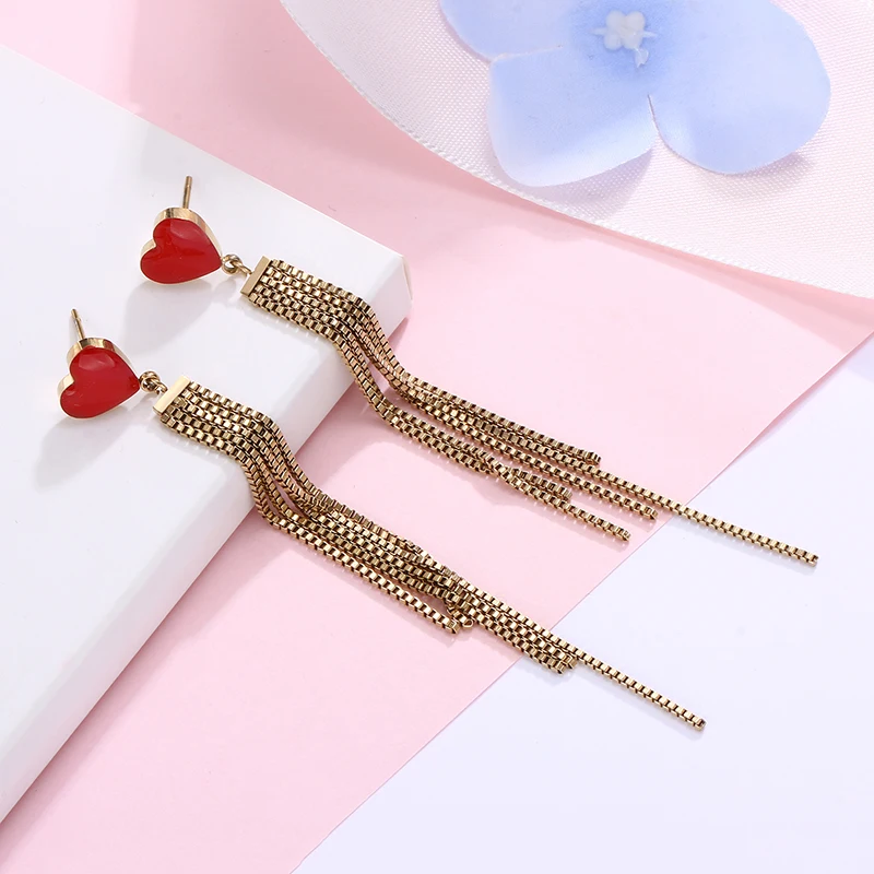 Cute Heart Long Chain Tassel Drop Earrings For Women New Alloy Pendant Earring Fashion Party Jewelry pendientes mujer | Украшения и