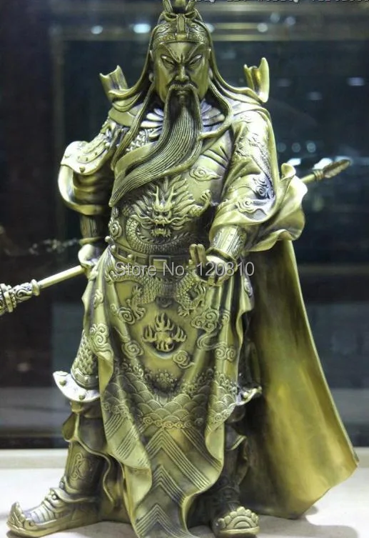 Китайская латунная медная Guan Gong Yu фиксатор на палец Меч Дракона Статуя Воина