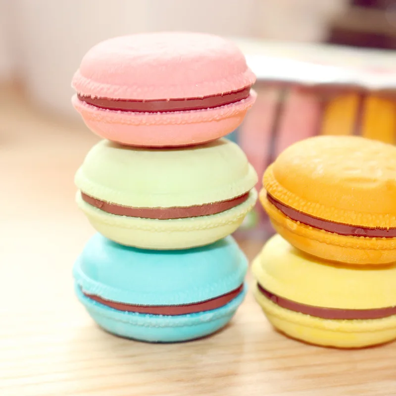 

5 Candy Color Copy Macaroon Pencil Eraser Kawaii Cartoon School Students Office Stationery Colorful Hamburger Soft Rubber Eraser
