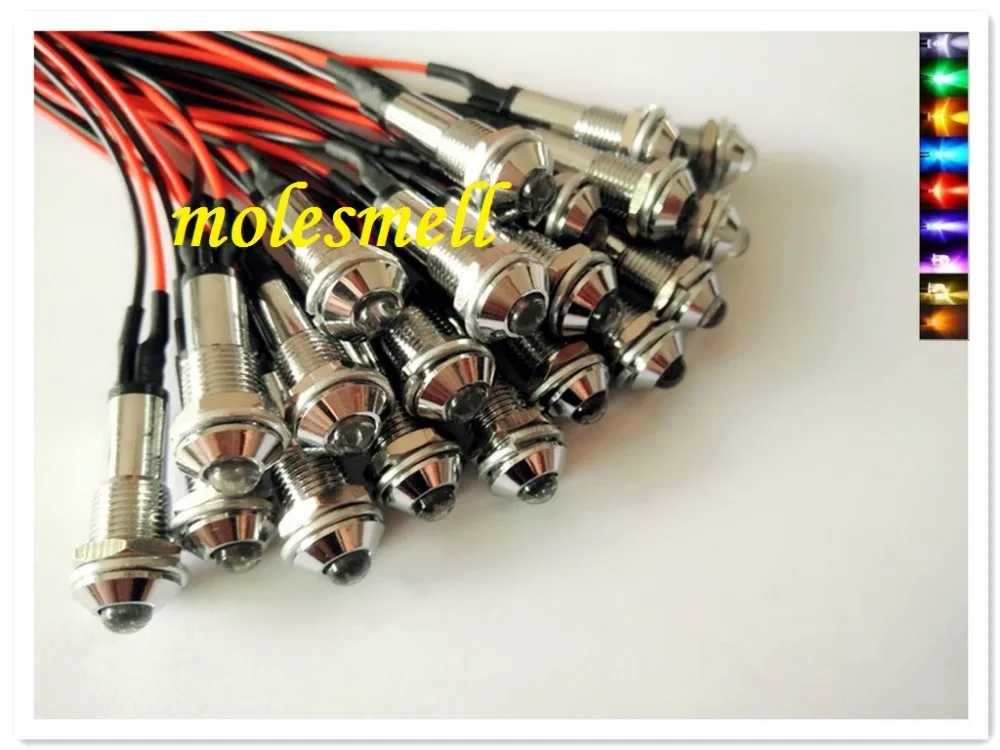 

1x 5mm 3V DC red yellow blue green white orange uv pink warm white Pre-Wired water clear round LED + Chrome Bezel Holder Light