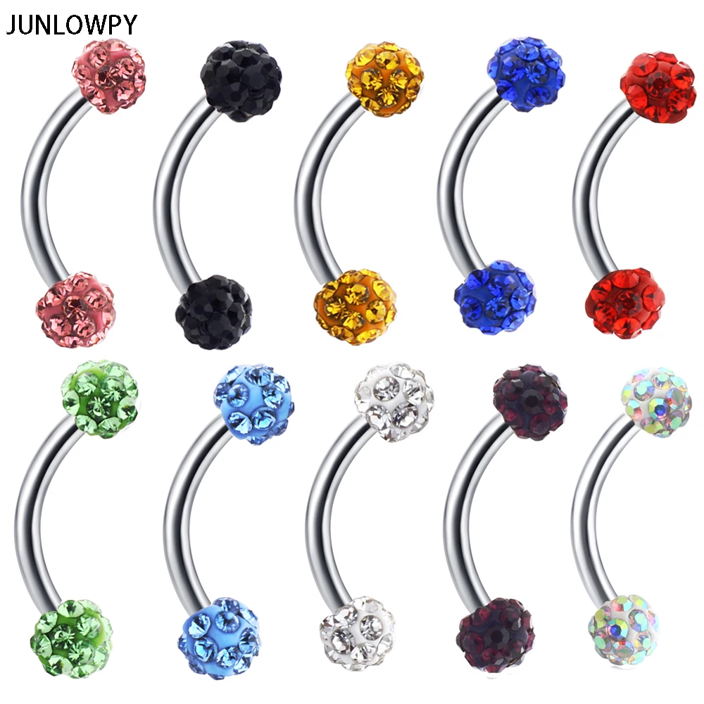 

JUNLOWPY Surgical Steel Curved Barbell Crystal Eyebrow Ring Tragus Helix Piercing Lip Bar Earring Body Jewelry 30pcs 6/8/10mm